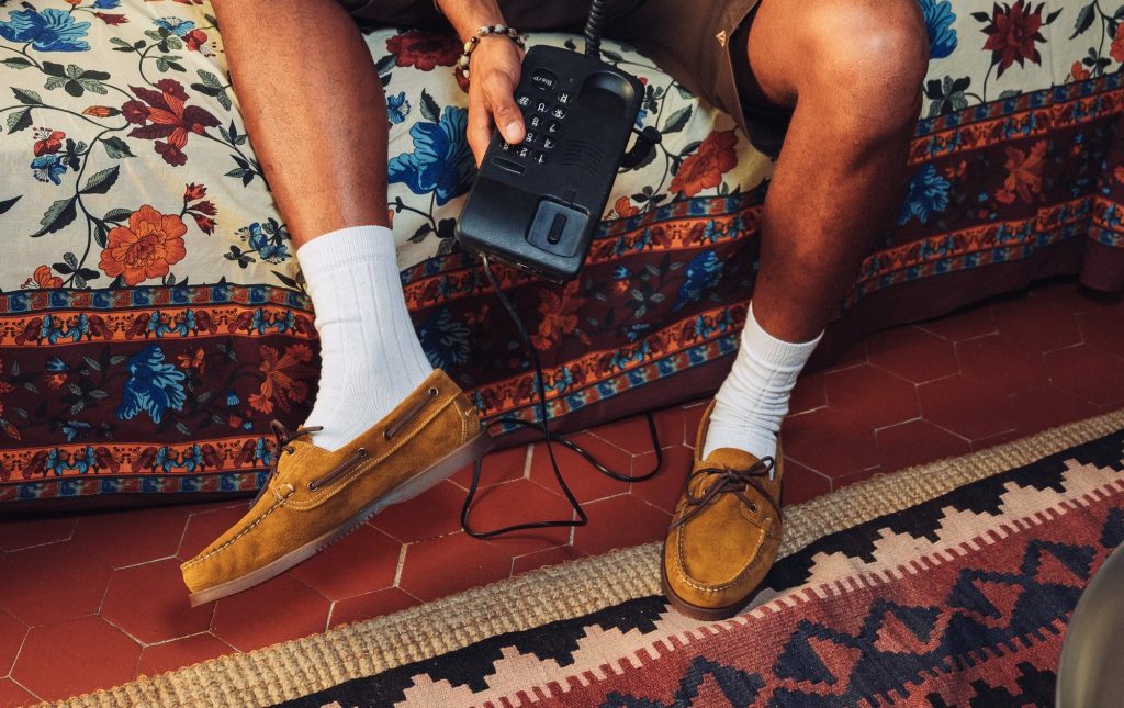 Scarpe da barca Paraboot Barth in suede color cuoio con suola in gomma marrone.