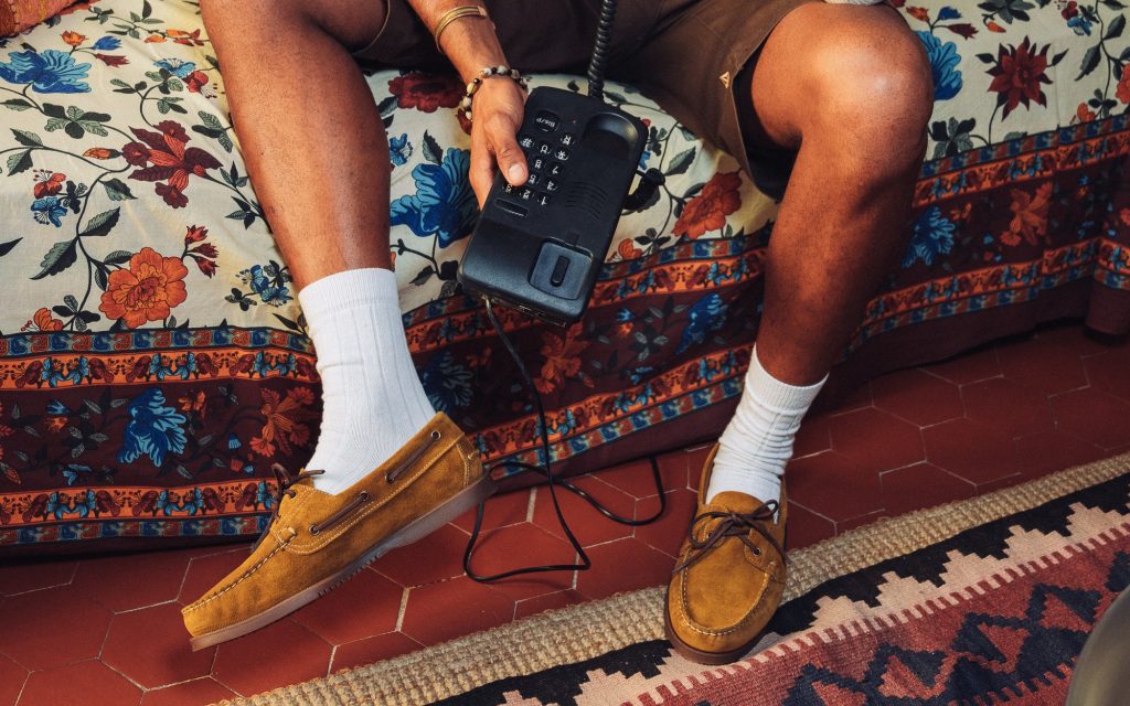 Paraboot Barth boat shoes in tan suede with brown rubber soles.