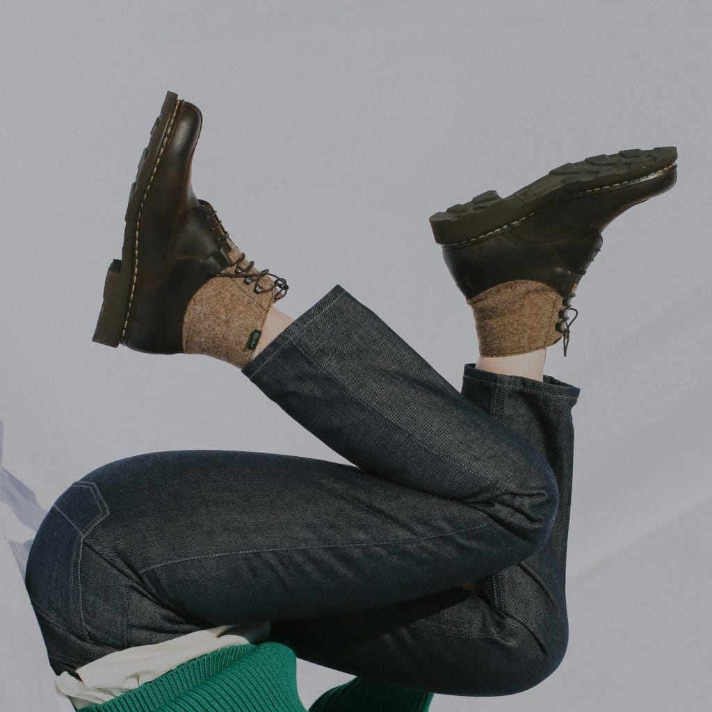 Bottines femme Beaumont Paraboot en nubuck gringo et col en lainage beige.