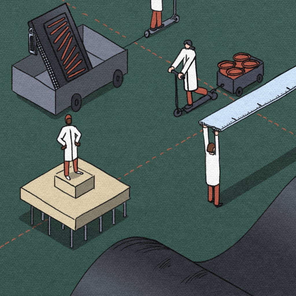 Illustration d'artisans préparant les matériaux pour la collaboration Paraboot x Camille Fournet.